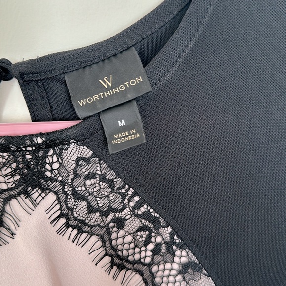 Worthington 2 Piece Short Sleeve Blouse M Light Pink & Lace Pleated Skirt Pink 8 - Picture 4 of 13